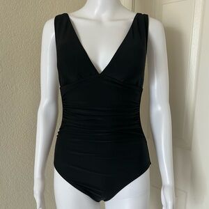 J Crew factory Black ruched V-neck full coverage bottom One-piece swimsuit XS